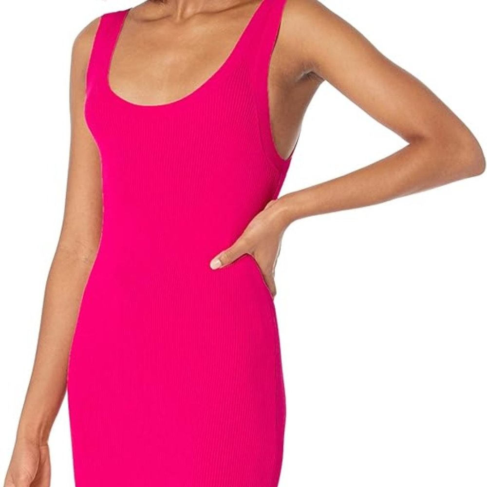 PINK WOMENS MIDI FITTED SWEATER TANK DRESS WITH SIDE SLIT IN SIZE XS